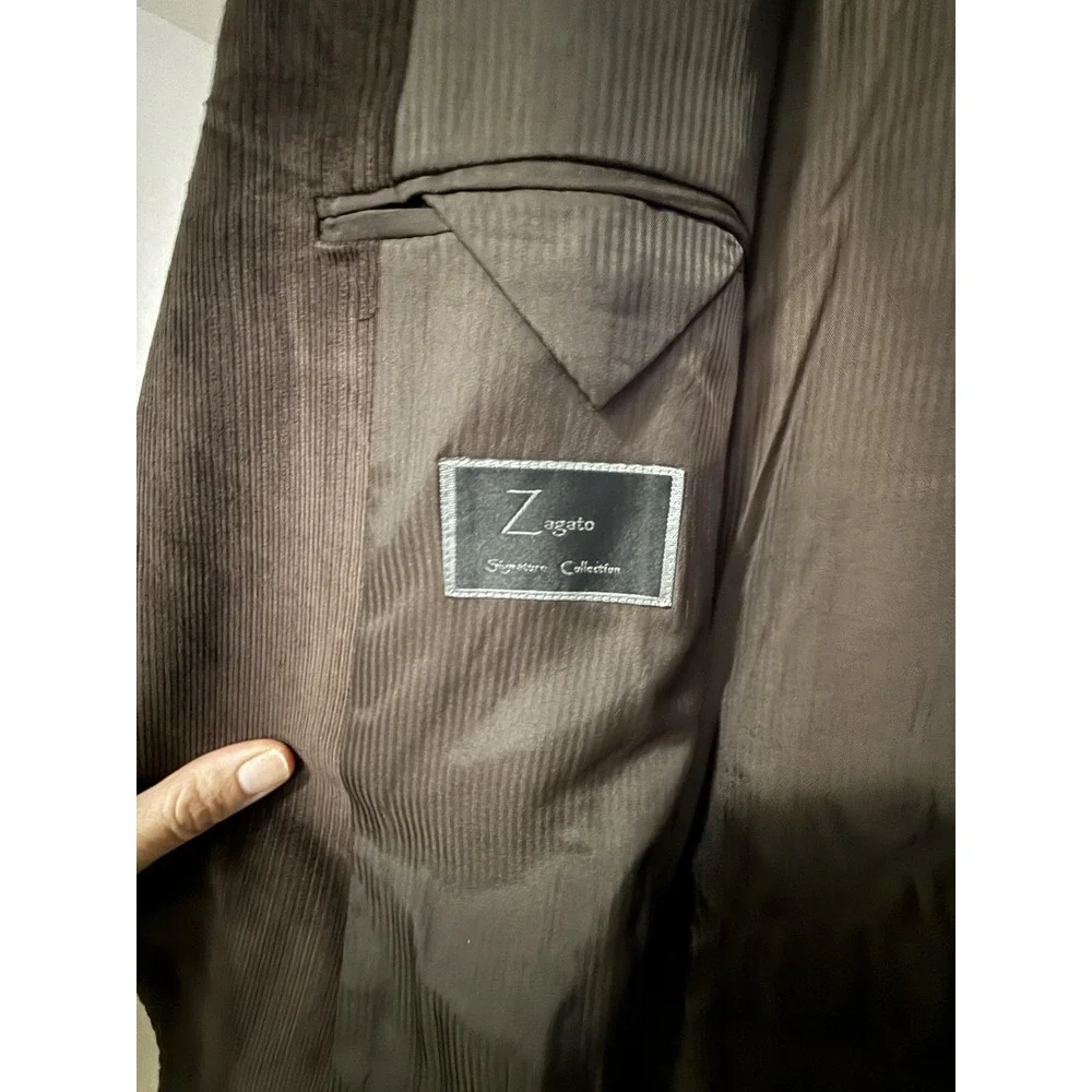 Zagato Blazer Sport Coat Mens 48L Brown Corduroy 2 Button 2 Piece Jacket Shirt
